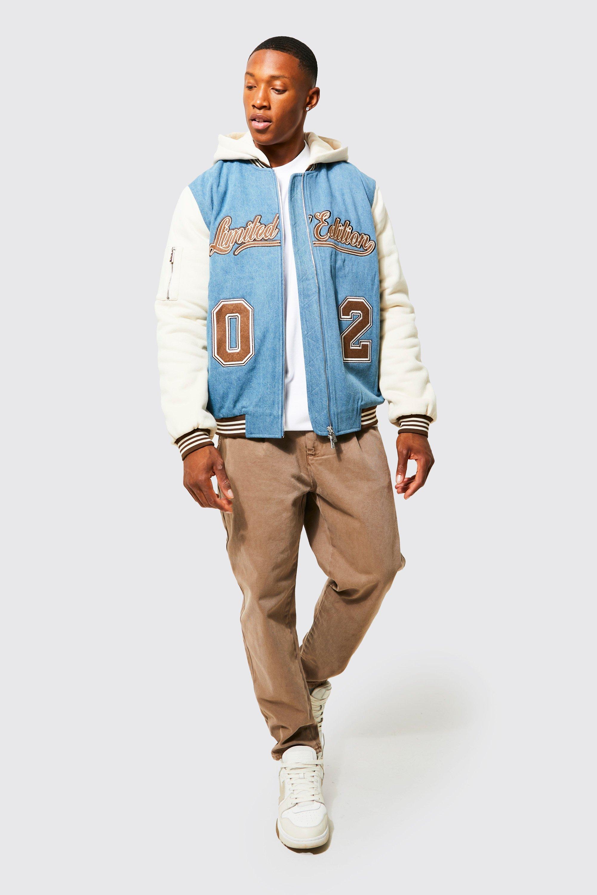 Oversized Bm Hooded Denim Varsity Jacket